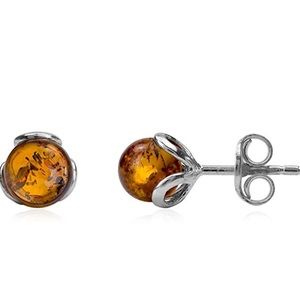 Amber Sterling Silver Small Rose Stud Earrings